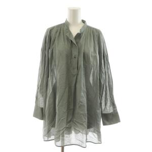 ファインコットンローンギャザーブラウス シャツ 長袖 38 カーキ Vネック 123118071 /RR