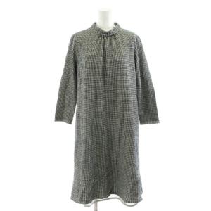 ワンピース ひざ丈 長袖 千鳥格子 ウール 11 黒 ブラック 白 ホワイト IC0006051 /AN44