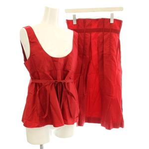 ノースリーブ ブラウス セットアップ プリーツ スカート 40 赤 レッド /G