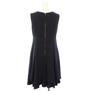 FOXEY NEW YORK ノースリーブ ワンピース ひざ丈 38 紺 ネイビー Vネック フリル裾 31657 /TK