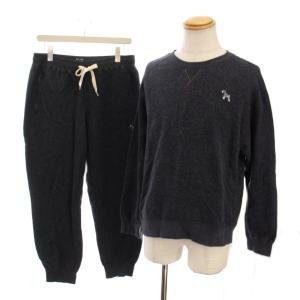 スウェット トレーナー パンツ セットアップ 上下 M 紺 ネイビー 裏起毛 犬刺繍 /YM