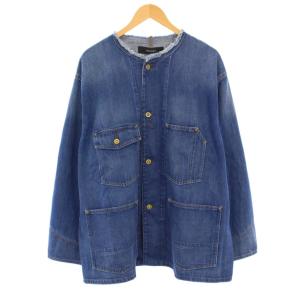 デニムカバーオール ノーカラージャケット アウター ワンカラー F 青 ブルー 24011400805110
