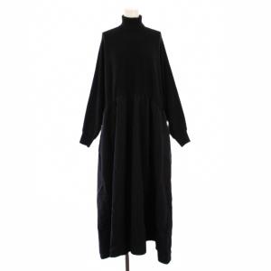 24AW ニットコンビギャザーワンピース フレア マキシ ロング 長袖 タートルネック 切替 ウール混