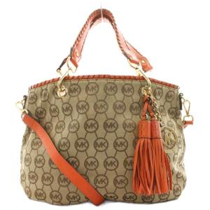 ハンドバッグ ショルダーバッグ トートバッグ 2way タッセル レザー キャンバス ベージュ オレンジ