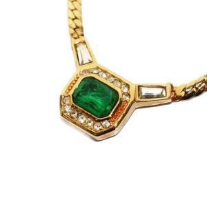 ネックレス ビジュー ラインストーン ゴールドカラー グリーン