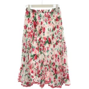 フラワープリントプリーツスカート フレアスカート ひざ丈 花柄 38 ピンク 白 ホワイト EA-117111