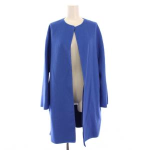 ノーカラーコート アウター ミドル丈 前開きトッパー 薄手 カシミヤ シルク混 40 青 ブルー /BB