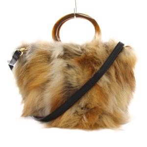 ハンドバッグ フォックスファー 毛皮 ショルダーバッグ 2WAY ベージュミックス V-8209 /YM