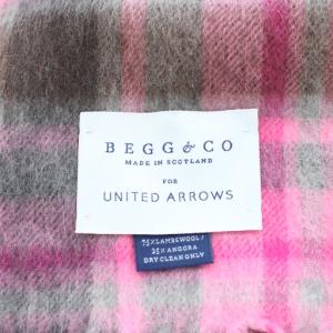 UNITED ARROWS マフラー フリンジ チェック柄 ウール アンゴラ混 ピンク 黒 ブラック /AN22
