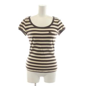 BLUE LABEL ボーダーカットソー Tシャツ 半袖 38 ブラウン ベージュ ロゴ刺繍 FA566-462-56