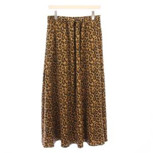 24AW フレアスカート イージー ミモレ ロング ウエストゴム レオパード ヒョウ柄 サテン F ベージュ