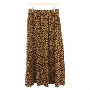 JOURNAL STANDARD LUXE 24AW フレアスカート イージー ミモレ ロング ウエストゴム レオパード ヒョウ柄 サテン F ベージュ