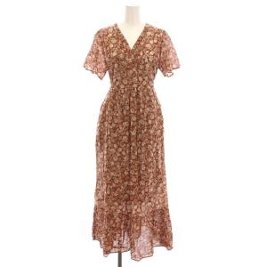 ワンピース ロング Vネック 半袖 花柄 ブラウン 010491928NU /YM