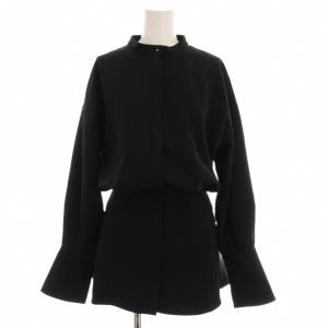 WAIST BLOUSING BLOUSE シャツ ブラウス バンドカラー 長袖 F 黒 ブラック 02220490340