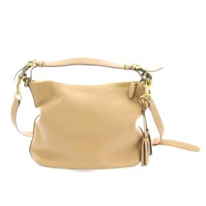 COACH レガシー ホーボー ハンドバッグ ショルダーバッグ 2way レザー ロゴチャーム タッセル ベージュ