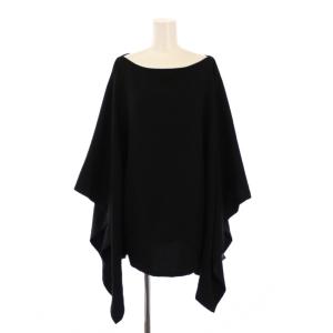 ケープブラウス シャツ プルオーバー 長袖 ボートネック 無地 ストレッチ ワンカラー F 黒 ブラック
