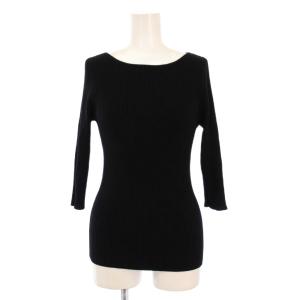 リブニット 七分袖 クルーネック ストレッチ ワンカラー F 黒 ブラック /BB