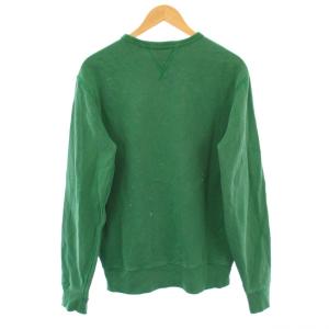 POLO RALPH LAUREN カレッジスウェット トレーナー 長袖 クルーネック ストレッチ ロゴ プリント 汚れ加工 S 緑 グリーン