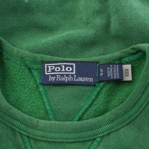 POLO RALPH LAUREN カレッジスウェット トレーナー 長袖 クルーネック ストレッチ ロゴ プリント 汚れ加工 S 緑 グリーン