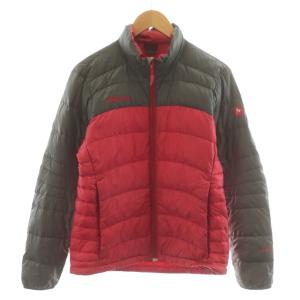 ダウンジャケット ロゴ 刺繍 バイカラー ナイロン M グレー 赤 レッド MJD-F2007A /AN22
