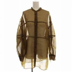 スウィッチシアーシャツ シースルー バンドカラー ブラウス 長袖 1 茶 ブラウン 10108-3032