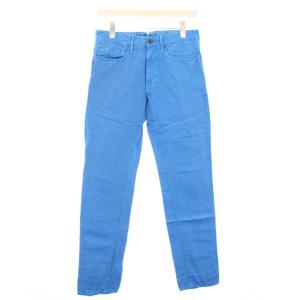 テーパードパンツ スラックス ジップフライ 麻 リネン ワンカラー 無地 30 青 ブルー /BB