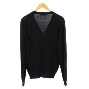 PRADA ニットカーディガン 長袖 Vネック 薄手 ワンカラー 無地 カシミヤ混 46 黒 ブラック /BB