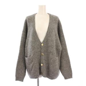 ニットカーディガン 長袖 Vネック 金ボタン ウール混 アルパカ混 モヘヤ混 F グレー /BB
