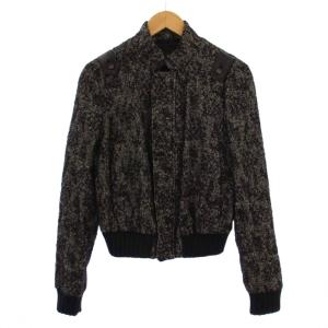 ツイードボンバージャケット ジップアップ リネン アルパカ モヘヤ S 黒 /BM