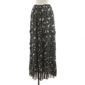 フラワーシフォンロングスカート ウエストゴム 36 黒 ブラック 花柄 78-05-03-05006 /RR