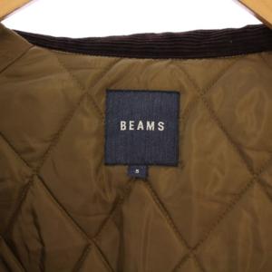 BEAMS 中綿フィールドコート ステンカラー アウター コーデュロイ 切替 バイカラー S ベージュ 茶 ブラウン