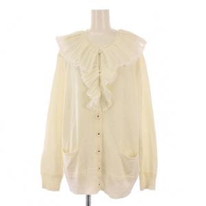 プリーツカラーカーディガン ニット 長袖 クルーネック フリル 38 白 ホワイト MA234KCD002