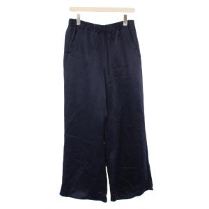 LA BOUCLE 25SS サテンイージーパンツ ワイド ウエストゴム 無地 ワンカラー 40 紺 ネイビー
