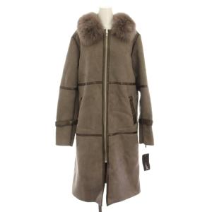 フェイクムートンコート アウター ロング ブルーフォックスファー タグ付き 38 茶 ブラウン 0307-330-193