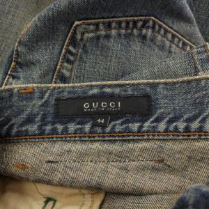 GUCCI デニムパンツ ジーンズ ジップフライ ロゴパッチ 44 青 ブルー /BB