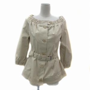 タグ付き ノーカラージャケット ミドル丈 ウエストベルト付き 40 L ベージュ /YS13