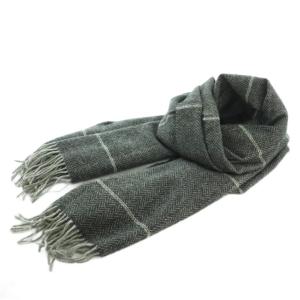 ストール ヘリンボーン柄 フリンジ グレー /MI
