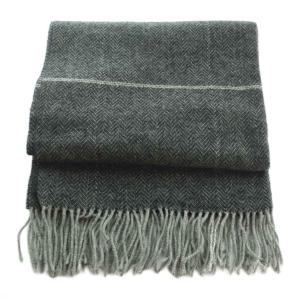Aquascutum ストール ヘリンボーン柄 フリンジ グレー /MI