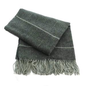 Aquascutum ストール ヘリンボーン柄 フリンジ グレー /MI