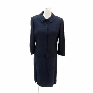 セットアップ 上下 ジャケット ミドル丈 ワンピース ミモレ丈 半袖 ラウンドネック 無地 9 紺 ネイビー