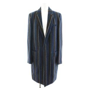 チェスターコート ロング丈 ストライプ柄 ウール アウター 1 紺 ネイビー 茶 ブラウン 44000048