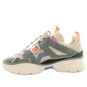 ローカットスニーカー シューズ スエード メッシュ レザー 37 ベージュ ピンク 緑 グリーン /HN