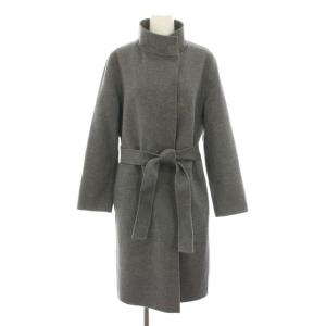 スタンドカラーコート アウター ロング リボンベルト カシミヤ混 34 グレー 11-08-55-08305