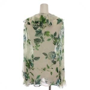 Blumarine シアー シャツ ブラウス シースルー 花柄 フリル レース 長袖 シルク 38 緑 グリーン アイボリー