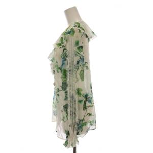 Blumarine シアー シャツ ブラウス シースルー 花柄 フリル レース 長袖 シルク 38 緑 グリーン アイボリー