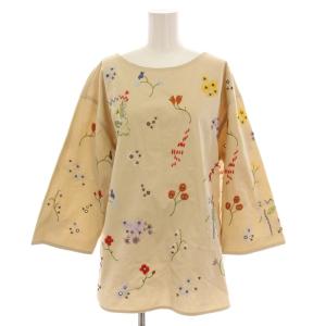 フローラル ブラウス プルオーバー カットソー 花柄 刺繍 長袖 M ベージュ /YM