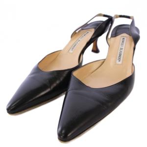 スリングバックパンプス シューズ レザー 37 黒 /BM