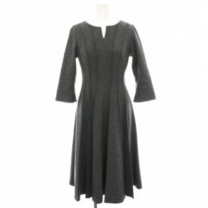 ワンピース ひざ丈 キーネック 八分袖 切替 M グレー GBEAJ-01490 /YT