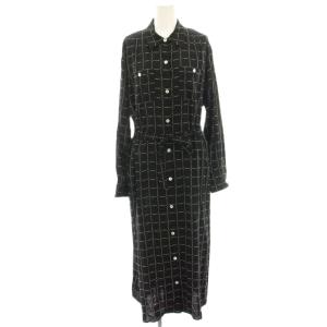 ROBE VALLEY 23PE シャツワンピース ミモレ ロング チェック 麻 リネン混 34 黒 ブラック
