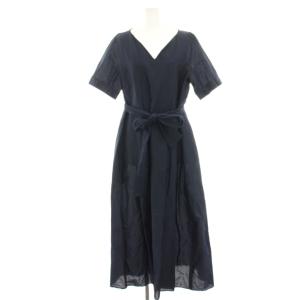ワンピース 半袖 Vネック マキシ ロング リボン 42 紺 ネイビー 922102926 /HN